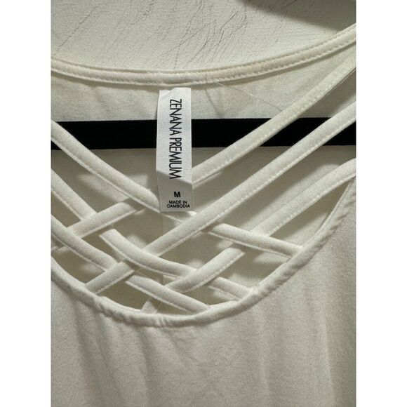 Zenana Premium Ivory Lattice Front Tunic Top NWOT Medium - Picture 2 of 5